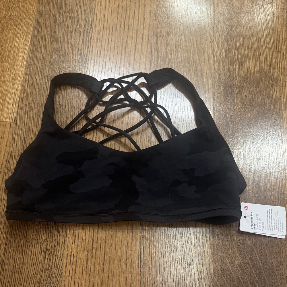 Lululemon Athletica Black Camo Strappy Sports Bra